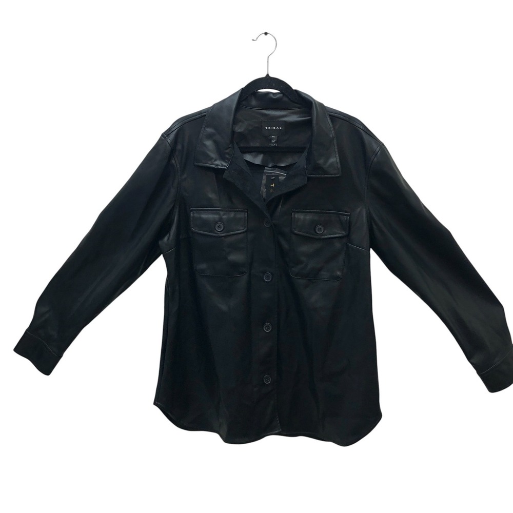 Tribal Jacket Womens Large Faux Leather Button Up Shacket‎ Pockets NWT